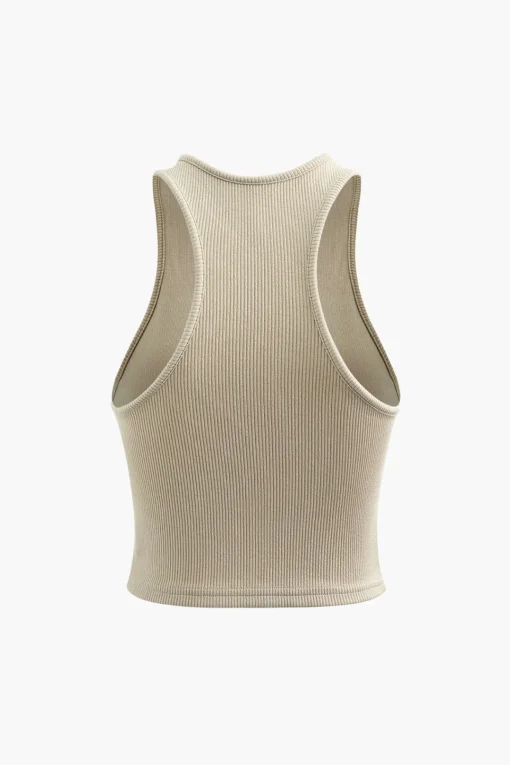 MICAS Tank Tops & Cami-Basic Rib Seam-detail Sleeveless Tank Top BEIGE