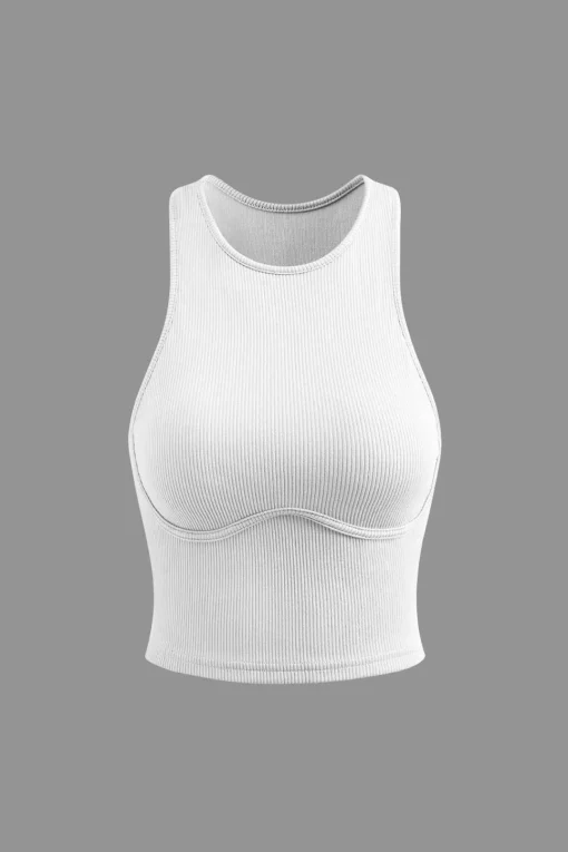 MICAS Tank Tops & Cami-Basic Rib Seam-detail Sleeveless Tank Top BEIGE