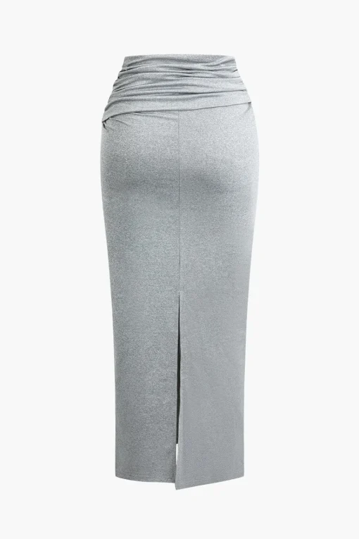 MICAS Skirt Sets|Vacation Sets-Basic Ruched Sleeveless Top And Slit Maxi Skirt Set LIGHT GRAY