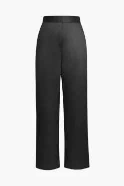 MICAS Pants-Basic Satin High Waisted Straight Leg Trousers YELLOW