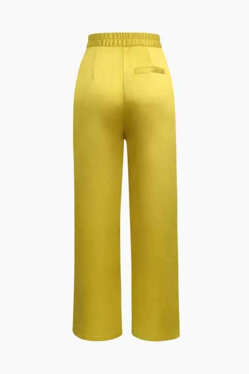 MICAS Pants-Basic Satin High Waisted Straight Leg Trousers YELLOW