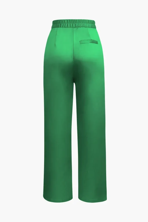 MICAS Pants-Basic Satin High Waisted Straight Leg Trousers YELLOW