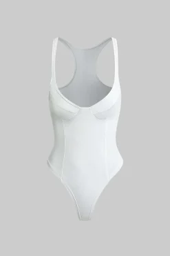 MICAS Bodysuits|Corset & Bustier Tops-Basic Solid Deep-V Neck Bustier Bodysuit