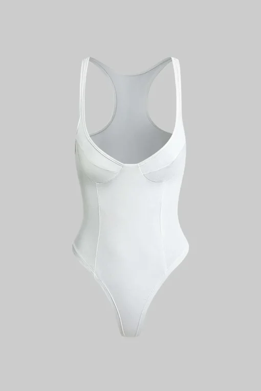 MICAS Bodysuits|Corset & Bustier Tops-Basic Solid Deep-V Neck Bustier Bodysuit