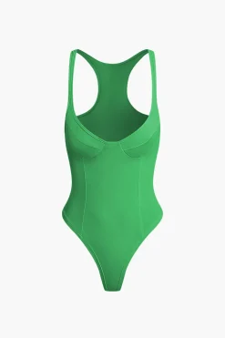 MICAS Bodysuits|Corset & Bustier Tops-Basic Solid Deep-V Neck Bustier Bodysuit