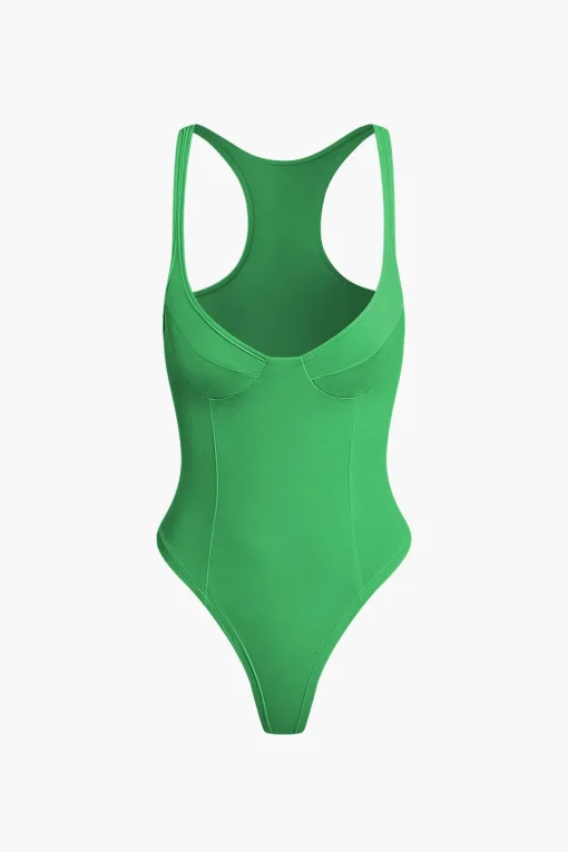 MICAS Bodysuits|Corset & Bustier Tops-Basic Solid Deep-V Neck Bustier Bodysuit