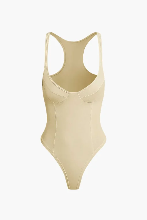 MICAS Bodysuits|Corset & Bustier Tops-Basic Solid Deep-V Neck Bustier Bodysuit