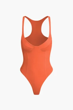 MICAS Bodysuits|Corset & Bustier Tops-Basic Solid Deep-V Neck Bustier Bodysuit