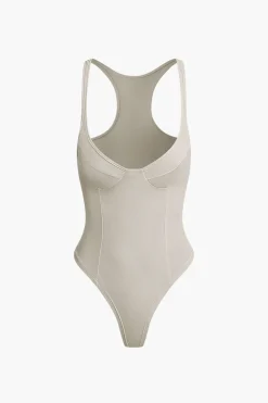MICAS Bodysuits|Corset & Bustier Tops-Basic Solid Deep-V Neck Bustier Bodysuit