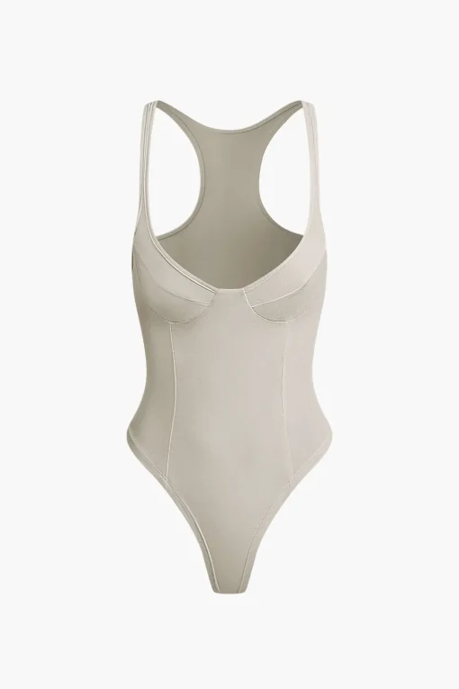 MICAS Bodysuits|Corset & Bustier Tops-Basic Solid Deep-V Neck Bustier Bodysuit
