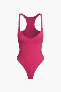 MICAS Bodysuits|Corset & Bustier Tops-Basic Solid Deep-V Neck Bustier Bodysuit