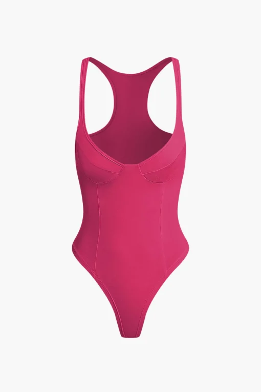 MICAS Bodysuits|Corset & Bustier Tops-Basic Solid Deep-V Neck Bustier Bodysuit