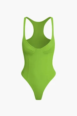 MICAS Bodysuits|Corset & Bustier Tops-Basic Solid Deep-V Neck Bustier Bodysuit