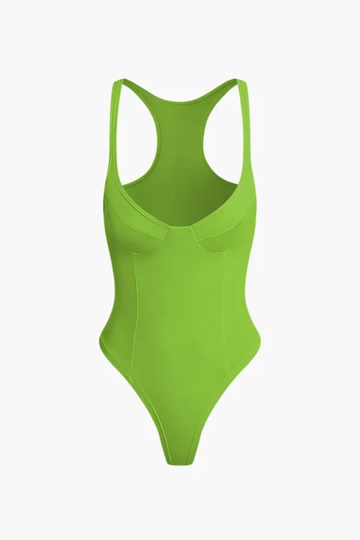 MICAS Bodysuits|Corset & Bustier Tops-Basic Solid Deep-V Neck Bustier Bodysuit