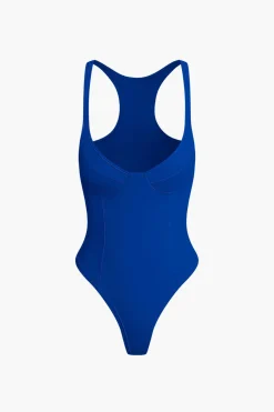 MICAS Bodysuits|Corset & Bustier Tops-Basic Solid Deep-V Neck Bustier Bodysuit