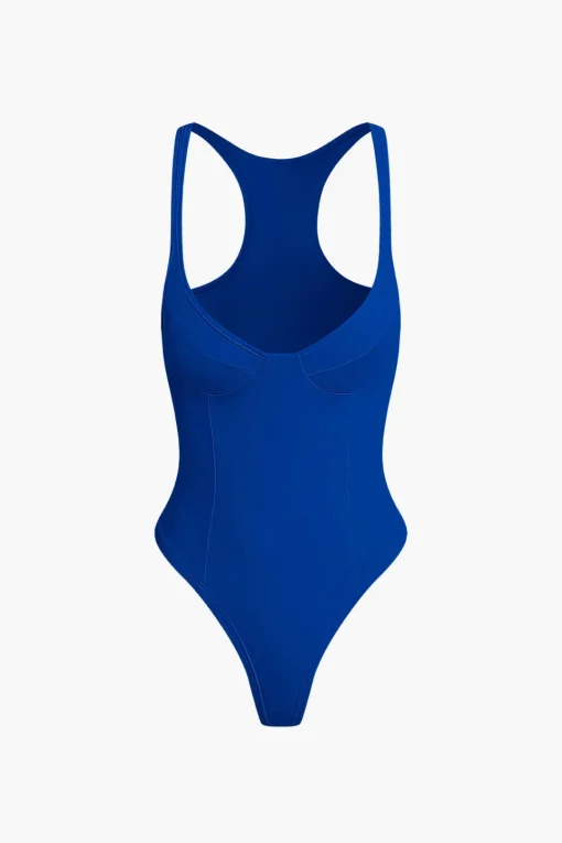 MICAS Bodysuits|Corset & Bustier Tops-Basic Solid Deep-V Neck Bustier Bodysuit