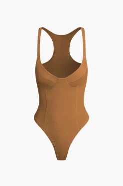 MICAS Bodysuits|Corset & Bustier Tops-Basic Solid Deep-V Neck Bustier Bodysuit