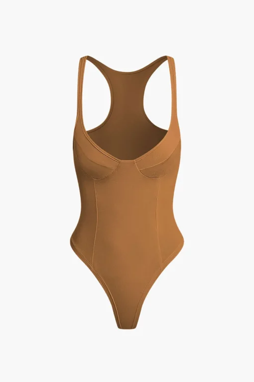 MICAS Bodysuits|Corset & Bustier Tops-Basic Solid Deep-V Neck Bustier Bodysuit