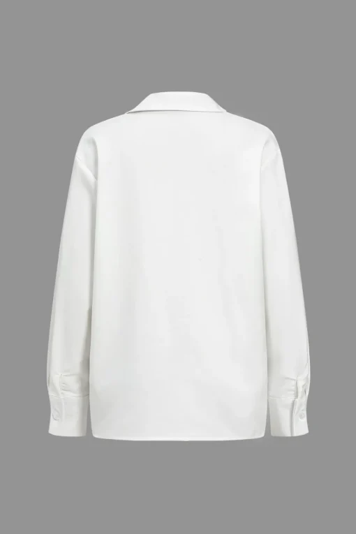MICAS Long Sleeve Tops|Long Sleeves Tops-Basic Solid Design V-Neck Long-Sleeve Shirt WHITE