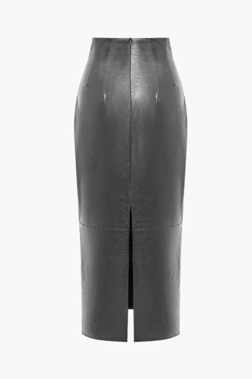 MICAS Skirts-Basic Solid Faux Leather Midi Skirt