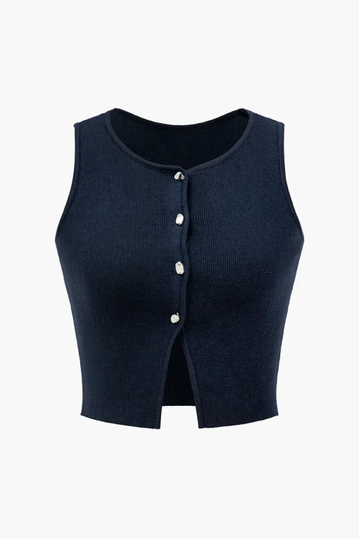 MICAS Knitwear|Knit Tops-Basic Solid Knit Vest DARK BLUE