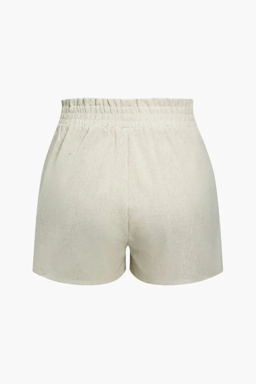 MICAS Short Sets-Basic Solid Linen Casual Shorts Set BEIGE