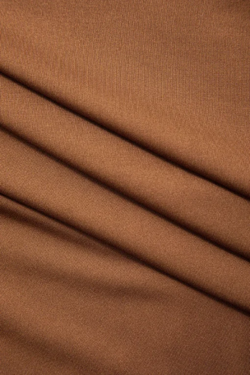 MICAS Long Sleeve Dresses|Mini Dresses-Basic Solid Long Sleeves U-Neck A-Line Mini Dress BROWN