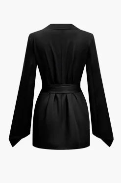 MICAS Outerwear|Blazers-Basic Solid Notched Lapel Belted Blazer