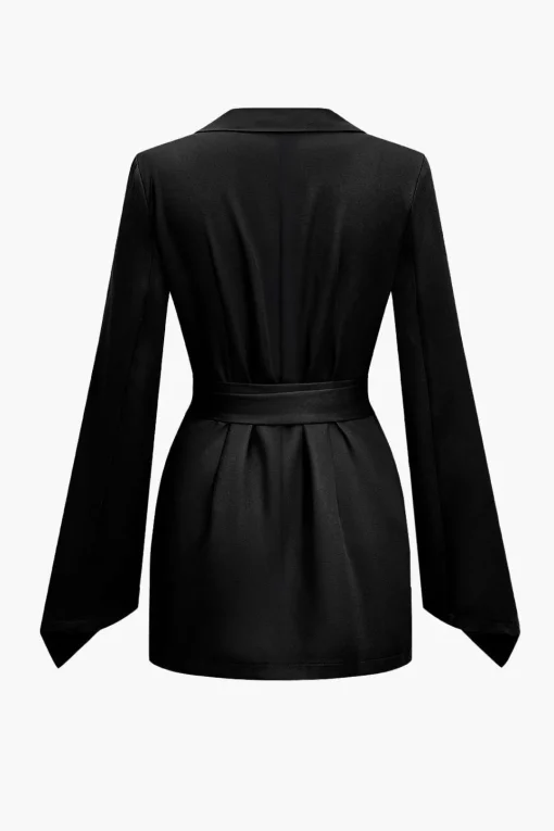 MICAS Outerwear|Blazers-Basic Solid Notched Lapel Belted Blazer