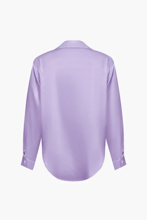 MICAS Long Sleeve Tops|Long Sleeves Tops-Basic Solid Satin Long-Sleeve Shirt