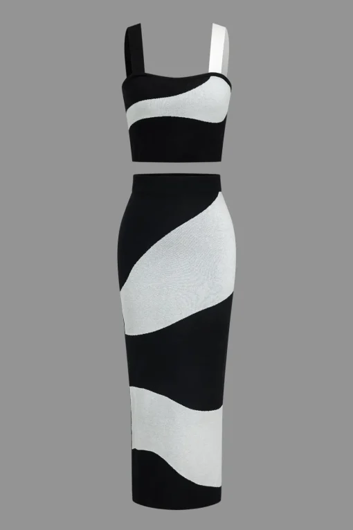 MICAS Knit Sets-Basic Zebra Print Knit Cami Top And Skirt Set Contrast Color