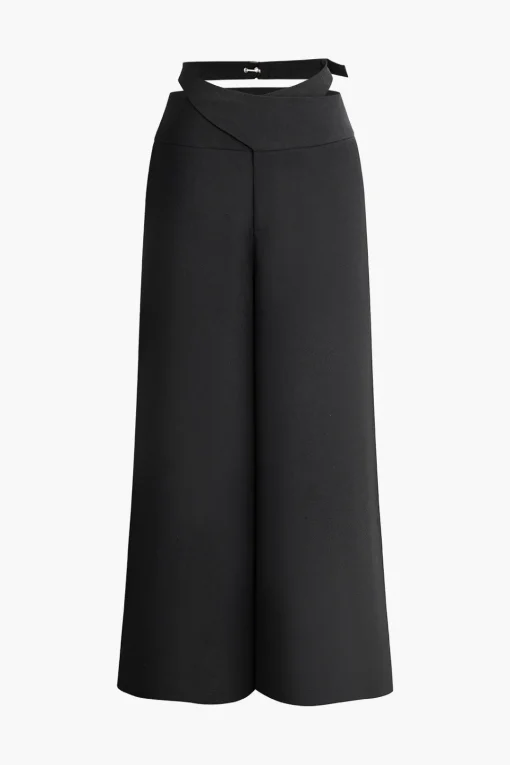 MICAS Pants-Buckle Wide Leg Pants BLACK