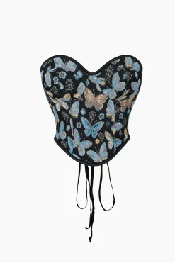 MICAS Tube Tops-Butterfly Jacquard Tie-Up Tube Top BLACK