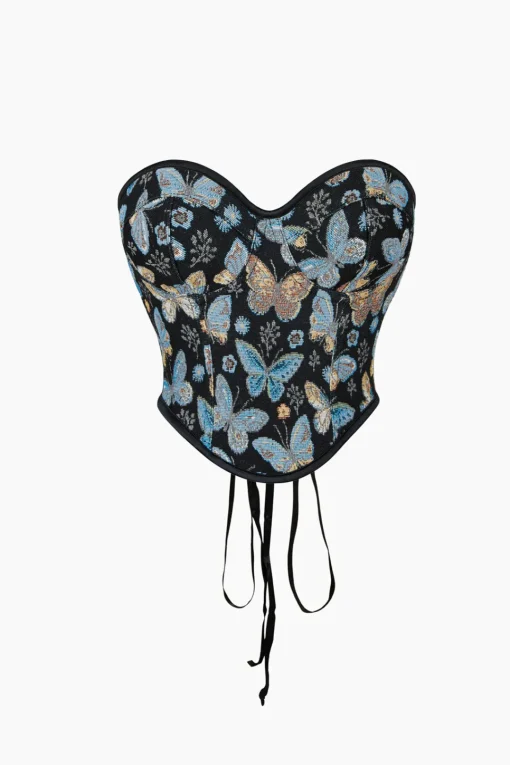MICAS Tube Tops-Butterfly Jacquard Tie-Up Tube Top BLACK