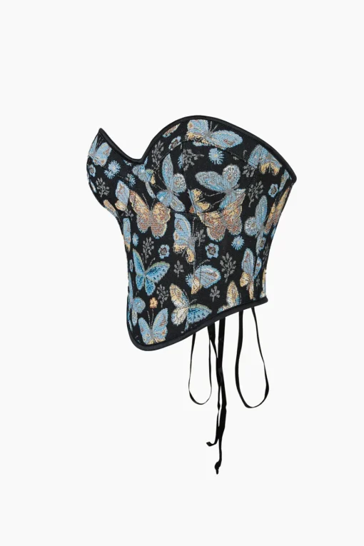 MICAS Tube Tops-Butterfly Jacquard Tie-Up Tube Top BLACK