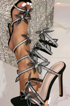 MICAS Shoes|Shoes-Butterfly Rhinestone Square Toe High Heels