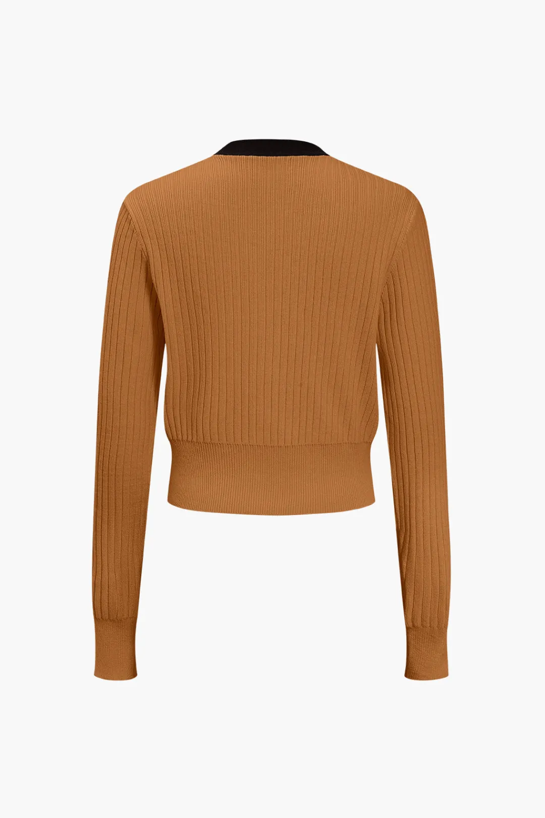 MICAS Knitwear|Knit Tops-Button Color Block Sweater Long-Sleeve Top