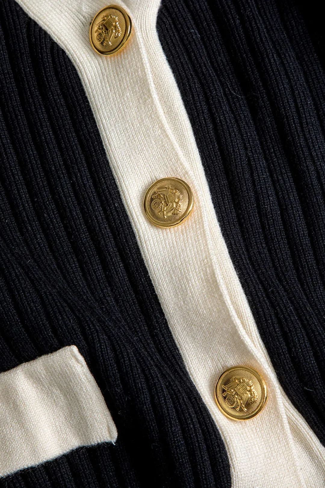 MICAS Knitwear|Knit Tops-Button Color Block Sweater Long-Sleeve Top