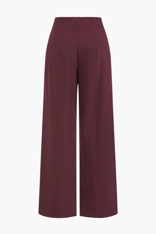 MICAS Pants-Button Detail Wide-Leg Pants BURGUNDY