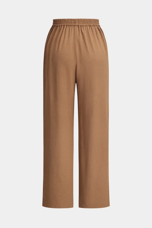 MICAS Pant Sets-Button Long Sleeve Shirt And Wide Leg Trousers Set TAN
