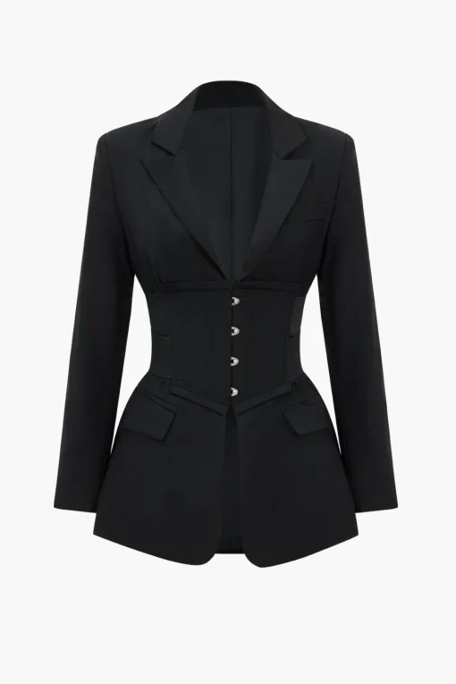 MICAS Outerwear|Blazers-Button Notched Lapel Blazer BLACK