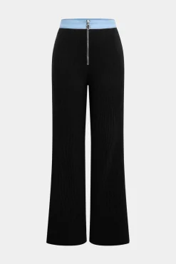 MICAS Pant Sets-Button Patchwork Long Sleeve Top And Zipper Trousers Set