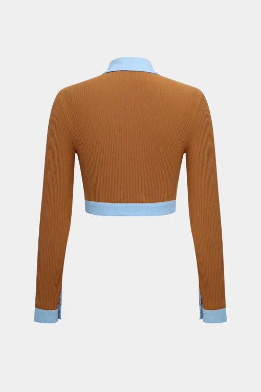 MICAS Pant Sets-Button Patchwork Long Sleeve Top And Zipper Trousers Set