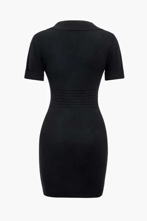 MICAS Midi Dresses-Button Pocket V-Neck Midi Dress BLACK