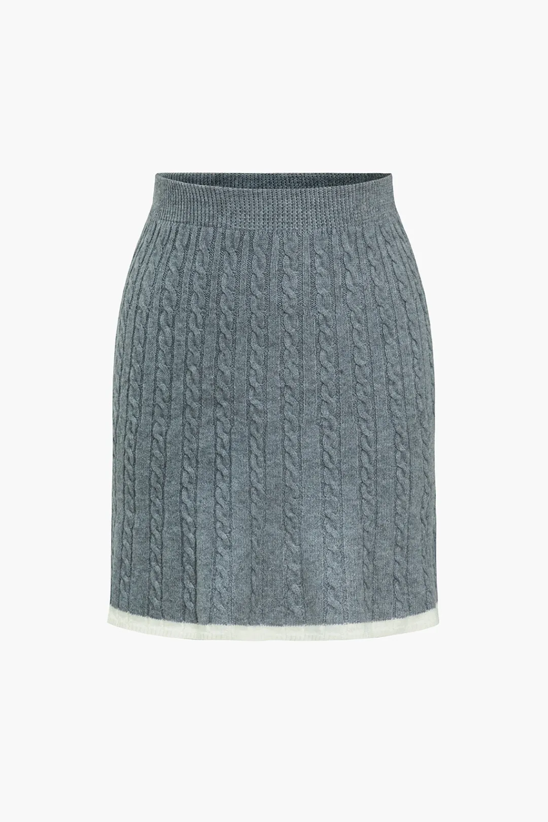 MICAS Knit Sets-Cable Knit Color Block Skirt Set GRAY
