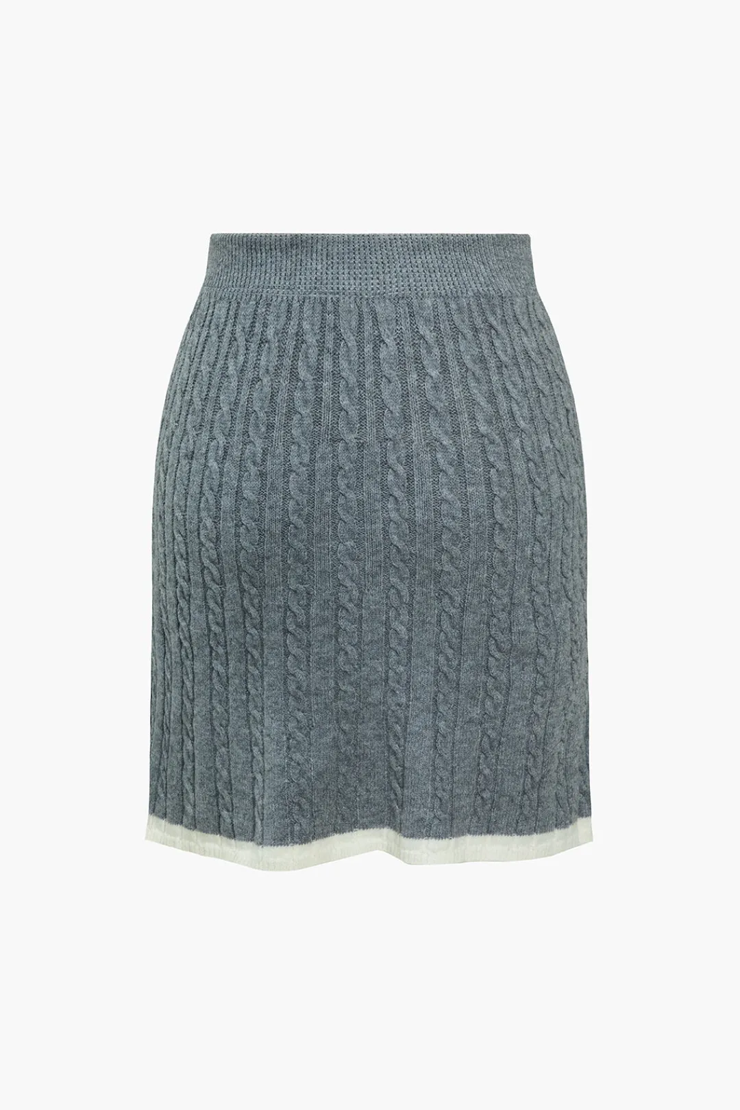 MICAS Knit Sets-Cable Knit Color Block Skirt Set GRAY