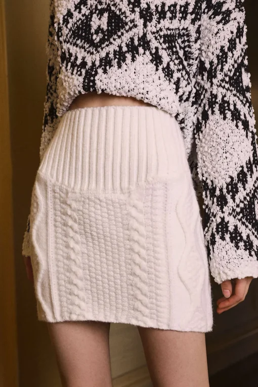 MICAS Skirts-Cable Knit Mini Skirt WHITE