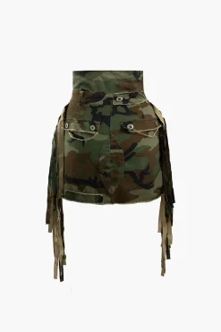 MICAS Skirts-Camo Frayed Patchwork Fringe Mini Skirt