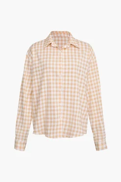 MICAS Long Sleeve Tops|Long Sleeves Tops-Checked Print Buttons Down Shirt CREAM YELLOW