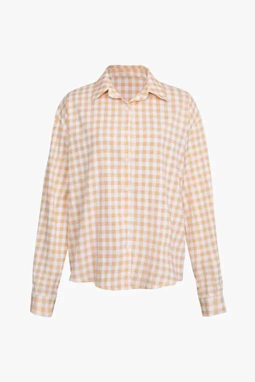 MICAS Long Sleeve Tops|Long Sleeves Tops-Checked Print Buttons Down Shirt CREAM YELLOW